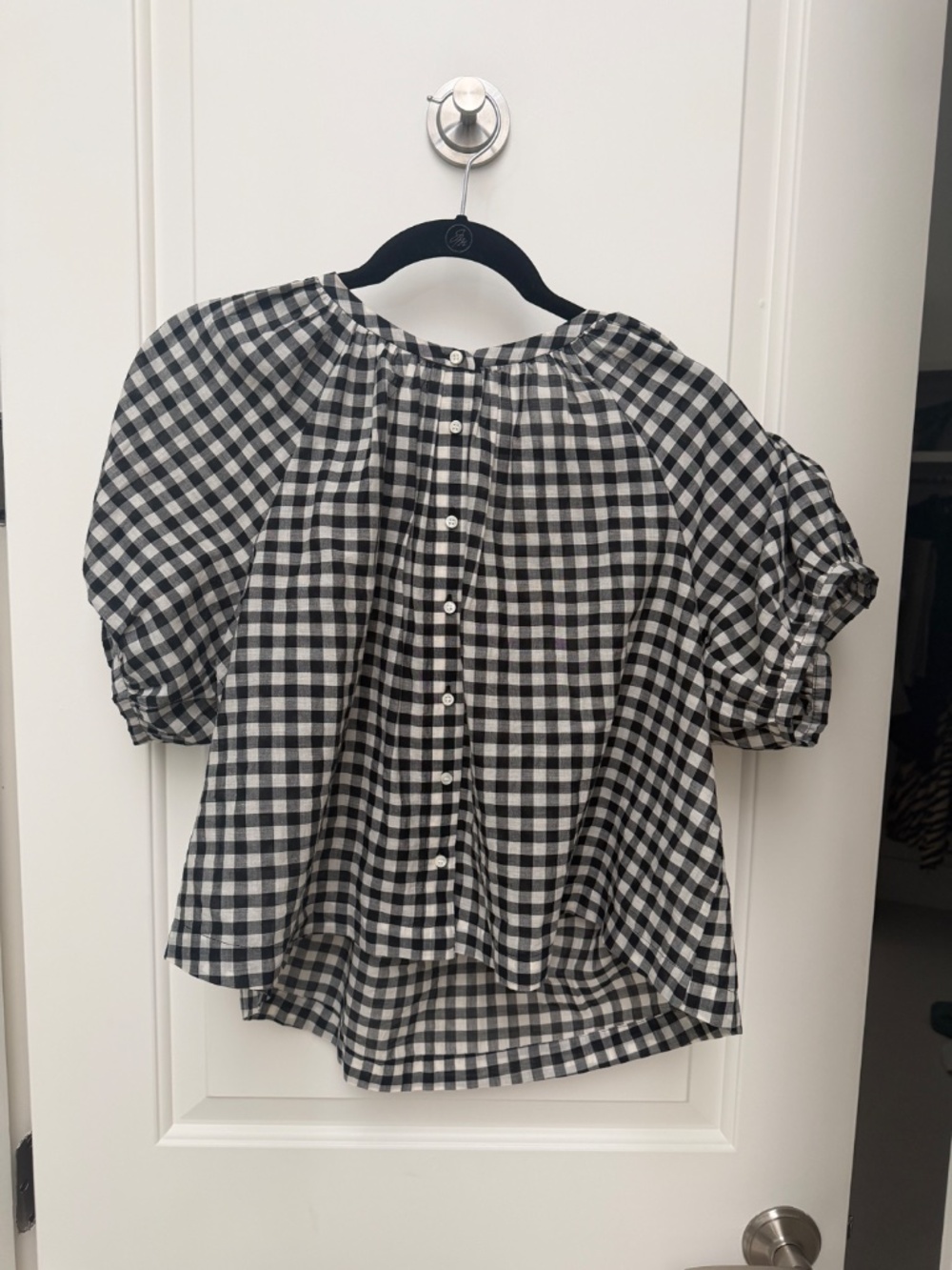 DÔEN June Gingham Cotton Top Black Gingham Size Small - Picture 2 of 3